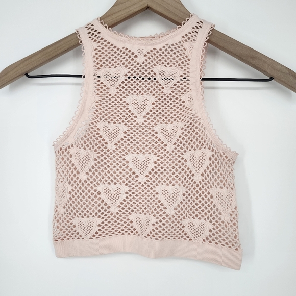 Out From Under Womens Heart Mesh Tank Top Size XS/S Light Pink Cropped Coquette - Picture 2 of 6